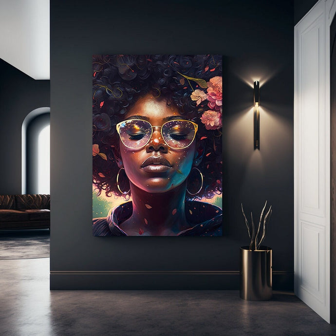 Black Woman with Afro Wall Art Poster Digital Prints Black Art Print Colorful Art Portrait Painting