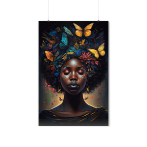 Black Woman With Afro Wall Decor Butterflies Black Art Print Abstract Art Digital Art Print Wall Art Poster