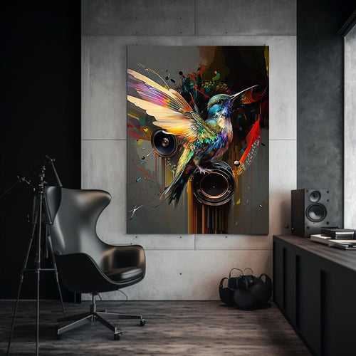 Hummingbird Artwork Modern Art Digital Art Print Music Gifts Colorful Wall Decor Abstract Art Poster