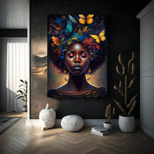 Load image into Gallery viewer, Black Woman With Afro Wall Decor Butterflies Black Art Print Abstract Art Digital Art Print Wall Art Poster