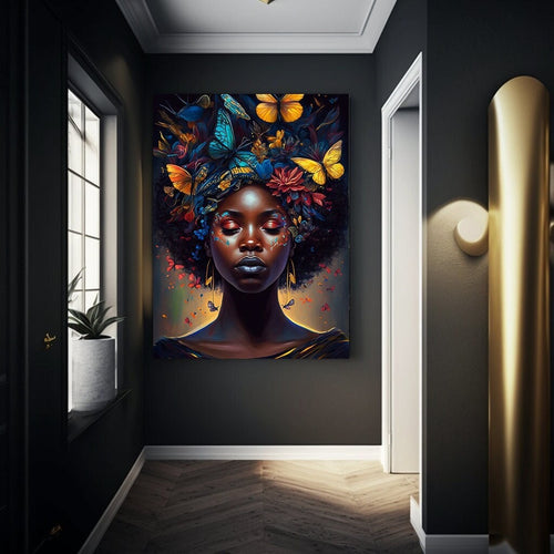 Black Woman With Afro Wall Decor Butterflies Black Art Print Abstract Art Digital Art Print Wall Art Poster