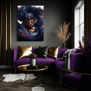 Mother and Child Wall Decor Galaxy Black Art Print Mother's Day Gift Digital Art Print Wall Art Poster