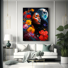 Load image into Gallery viewer, Black woman Art Digital Print Black Art Gift for Her Floral Abstract Art for Housewarming Gift Digital Wall Art Poster