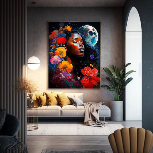 Black woman Art Digital Print Black Art Gift for Her Floral Abstract Art for Housewarming Gift Digital Wall Art Poster