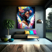 Load image into Gallery viewer, Black Woman Angel Digital Art Print Abstract Black Art for Housewarming Gift Afro Art Gift Digital Wall Art Poster