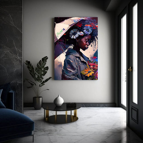 Black Woman Wall Decor Floral Art Black Art Print Abstract Art Digital Art Print Wall Art Poster