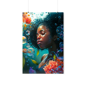 Black Woman Underwater Digital Art Print Abstract Black Art for Housewarming Gift Afro Art Gift Digital Wall Art Poster