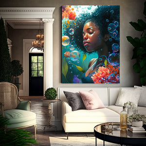 Black Woman Underwater Digital Art Print Abstract Black Art for Housewarming Gift Afro Art Gift Digital Wall Art Poster