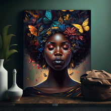 Load image into Gallery viewer, Black Woman With Afro Wall Decor Butterflies Black Art Canvas Abstract Art Digital Art Canvas Gallery Wraps