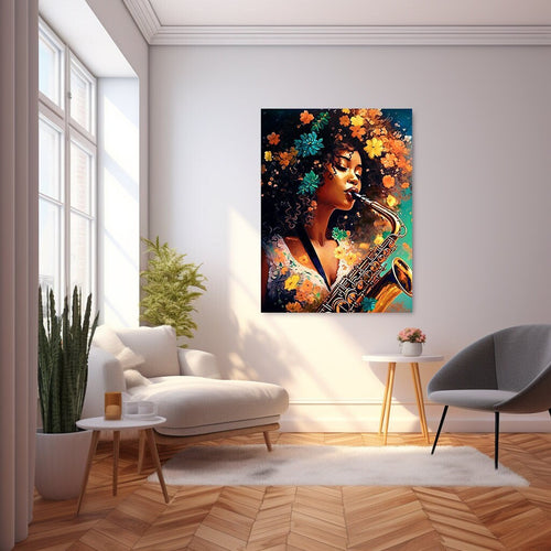 Saxophone Woman Abstract Art Afrocentric Housewarming Gift for Her Digital Wall Print Birthday